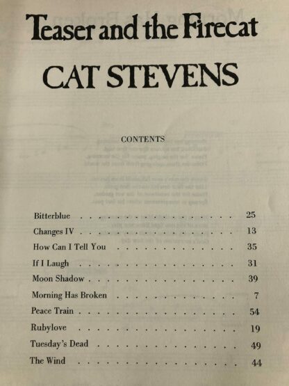 Teaser and the Firecat(songbook) [Paperback] Cat Stevens - Image 2